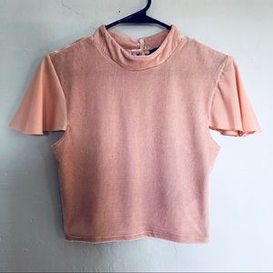 cropped baby pink velvet shirt